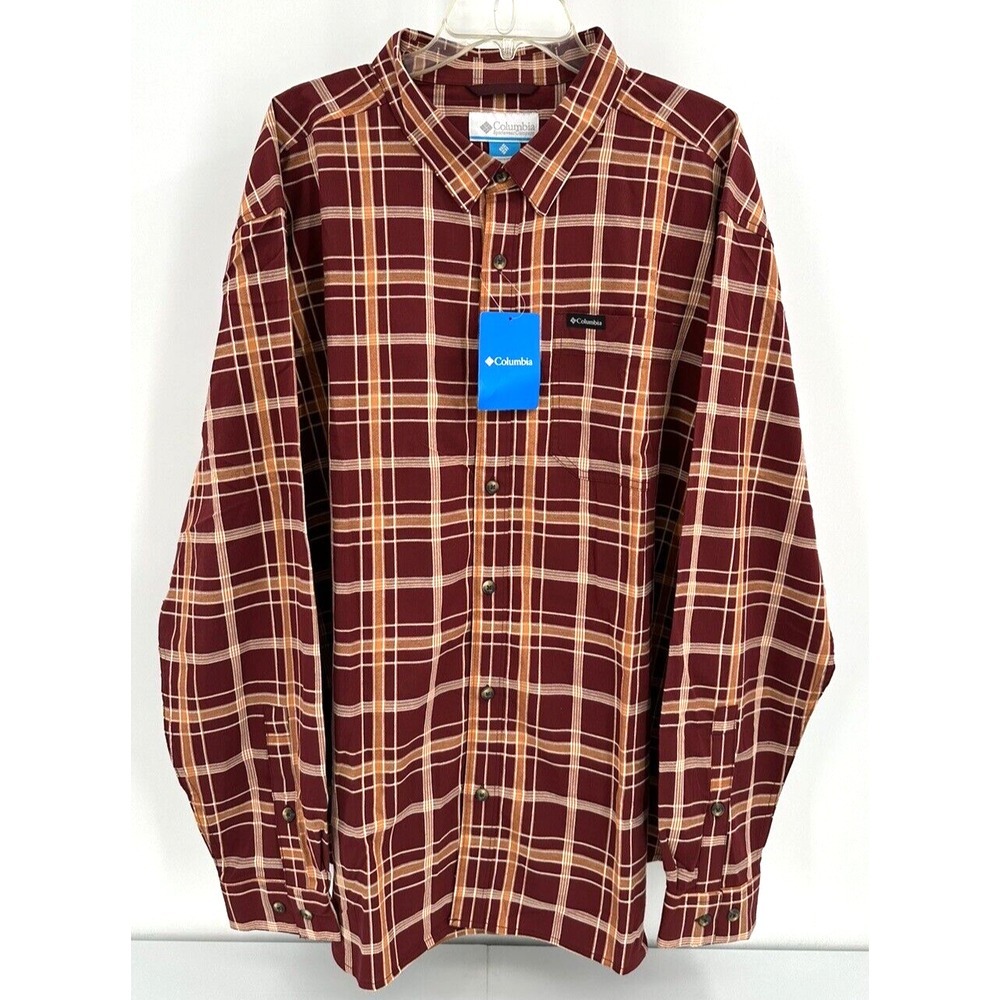 COLUMBIA VAPOR RIDGE III BUTTON FRONT SHIRT Men's Size XXL Red / Rust Plaid NEW